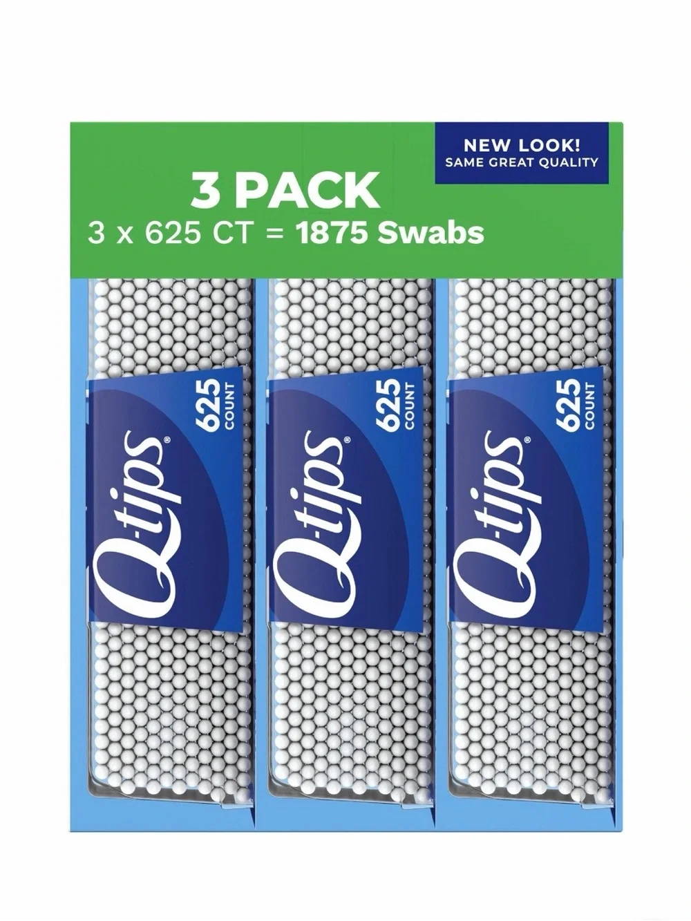 Q-tips Cotton Swabs 3-Pack (White, Blue, Green) 1875 CT.